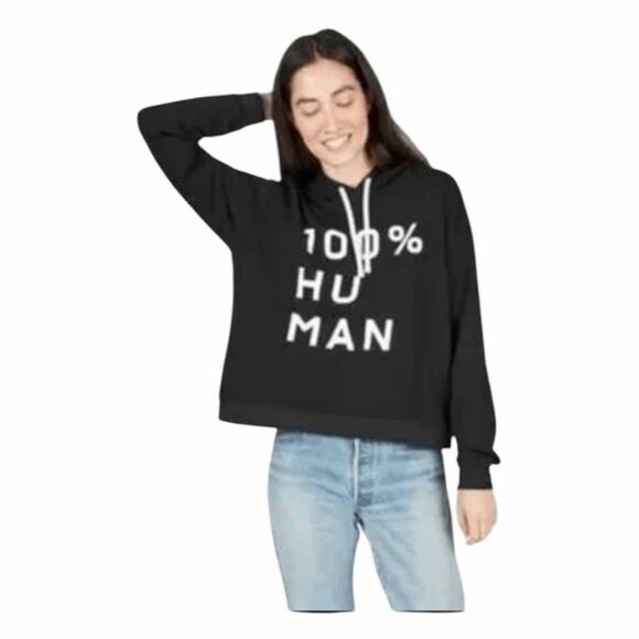 EVERLANE The 100% Human Typography French Terry Hoodie Sweatshirt Black White XX - Picture 2 of 7